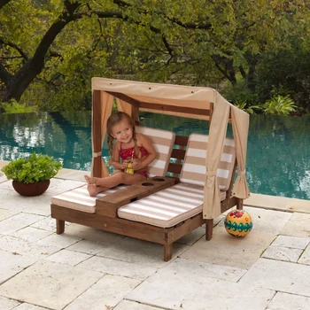 Деревянный открытый двухместный шезлонг с подстаканниками, кресло для эспрессо во внутреннем дворике, садовый стул Изображение 2