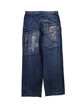 Джинсы с принтом Y2K в готическом стиле с Черепом, уличный стиль, хип-хоп, выстиранные, Ретро, Повседневные джинсовые брюки с высокой талией, Прямые Широкие брюки