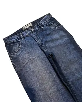 Джинсы с принтом Y2K в готическом стиле с Черепом, уличный стиль, хип-хоп, выстиранные, Ретро, Повседневные джинсовые брюки с высокой талией, Прямые Широкие брюки Изображение 2