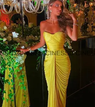 Длинные желтые мусульманские вечерние платья в стиле ретро, женское вечернее платье в складку 