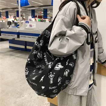 Женская большая сумка через плечо, нейлоновая сумка с принтом граффити, дизайнерская сумка-тоут, женские холщовые сумки для книг, Большие сумки для покупок для девочек Изображение 2