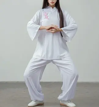 женская весенне-летняя высококачественная хлопковая и льняная форма для тайцзи, одежда для тайцзи кунг-фу, костюмы для занятий фитнесом, костюм для йоги Изображение 2