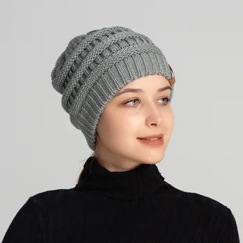 Женская зимняя вязаная шапка, женская модная толстая теплая шапка Beanie S7588B Изображение 2