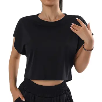 Женская летняя сексуальная футболка для йоги NCLAGEN, свободные дышащие рубашки с коротким рукавом, спортивный топ для бега на открытом воздухе, быстросохнущий топ для фитнеса Изображение 2