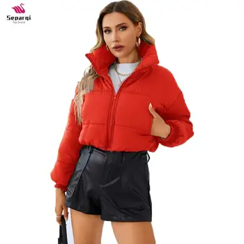 Женская одежда SEPARQI 2024, Зимняя европейская мода, Новый кардиган с длинными рукавами и воротником-стойкой, теплая куртка с хлопковой подкладкой.