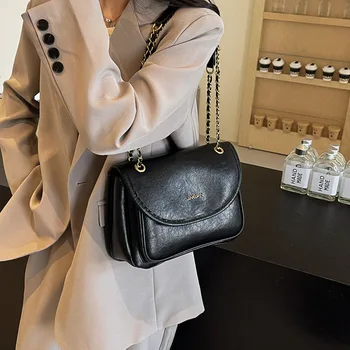 Женская однотонная сумка через плечо из искусственной кожи в стиле ретро, брендовые женские сумки 2024 года, модная женская сумка на цепочке подмышками, через плечо Изображение 2