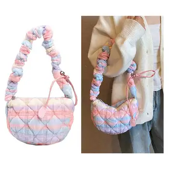 Женская стеганая сумка через плечо, универсальная мягкая сумка-хобо, пухлая сумка через плечо на шнурке, стильная сумочка для девочек
