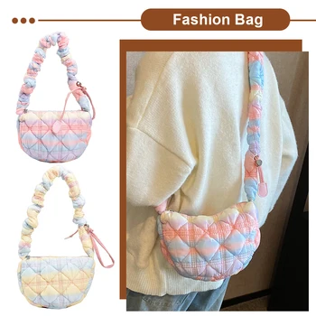 Женская стеганая сумка через плечо, универсальная мягкая сумка-хобо, пухлая сумка через плечо на шнурке, стильная сумочка для девочек Изображение 2