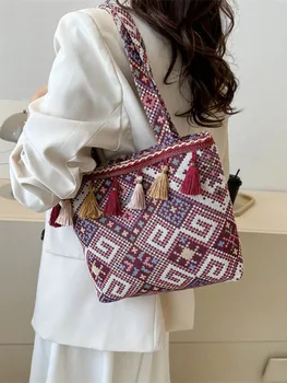 Женская сумка-тоут большой емкости в этническом стиле, сумочка с индивидуальным дизайном для класса, сумка на одно плечо подмышкой. Изображение 2