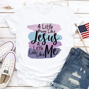 Женская футболка С принтом MORE LIKE JESUS LESS ME, Свободная Футболка С Коротким рукавом, Модные Мужские Блузки, Уличная Одежда Y2k, Топы, Футболка