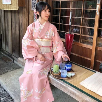 Женское Традиционное японское платье-кимоно с цветочным принтом Obi, костюм для выступления на сцене, одежда для фотосессии, костюм для косплея