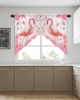 Занавеска на день Святого Валентина с цветочным рисунком Фламинго для гостиной, домашнего декора, штор для украшения кухни, треугольной занавески
