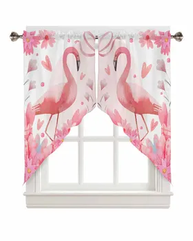 Занавеска на день Святого Валентина с цветочным рисунком Фламинго для гостиной, домашнего декора, штор для украшения кухни, треугольной занавески Изображение 2