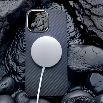 Защитный Чехол для магнитных металлических линз из Углеродного волокна для iPhone 15 Pro Max из Арамидного волокна для Зарядного чехла Magsafe для iPhone 15Plus Изображение 2
