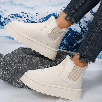 Зимние ботинки для женщин, пинетки на плоском каблуке, женские ботильоны, зимняя обувь, женские роскошные Дизайнерские ботинки на платформе с круглым носком