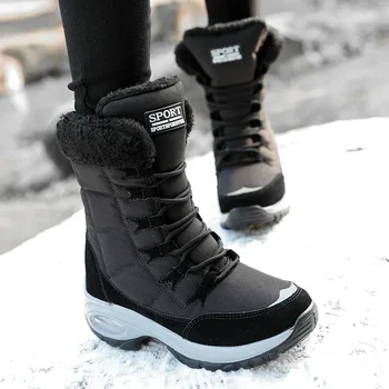 Зимние женские ботинки, обувь на платформе, сохраняющая тепло, зимние сапоги до бедра, уличные женские слипоны, удобные водонепроницаемые меховые женские ботинки