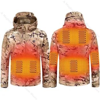 Зимняя куртка с электрическим подогревом 2024 USB Smart Для мужчин и женщин, толстые куртки с подогревом, Камуфляжный охотничий лыжный костюм с капюшоном