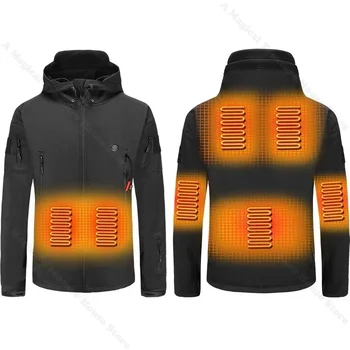Зимняя куртка с электрическим подогревом 2024 USB Smart Для мужчин и женщин, толстые куртки с подогревом, Камуфляжный охотничий лыжный костюм с капюшоном Изображение 2