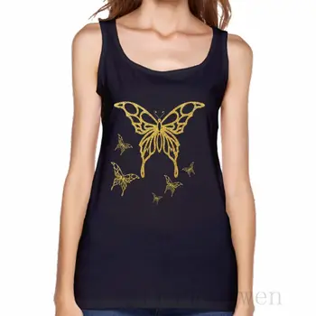 Золотая абстрактная майка с бабочками и буквами Против морщин, забавный топ, футболка, весенне-осенний вязаный жилет с круглым вырезом