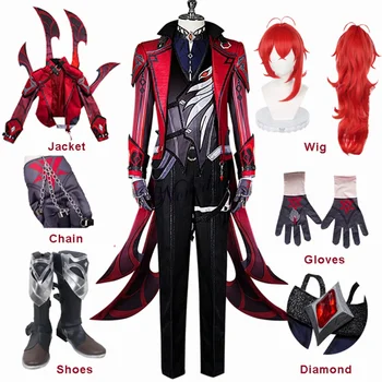 Игра Genshin Impact Diluc Red Dead Of Night Косплей костюм Парик Обувь аниме Genshin Diluc Косплей одежда Новый скин