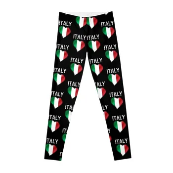 Италия - Итальянский флаг с сердечками и надписью - Леггинсы с металлизированным рисунком, тренировочная одежда для спортзала, одежда для спортзала, женские леггинсы
