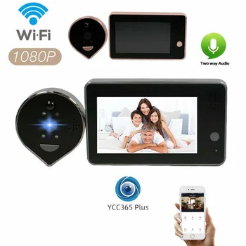 Камера-глазок для дверного звонка с разрешением 1080P WiFi, система домашней безопасности с двусторонним аудио, камера ночного видения с 4,3-дюймовым видеодомофоном FHD Изображение 2