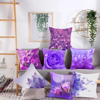 Квадратная подушка Flower's сине-фиолетовая подкладка для дивана, офисного кресла, чехлы для чехлов декоративные Изображение 2