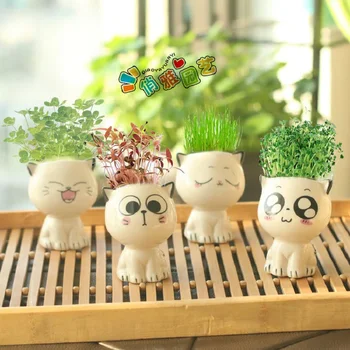 Керамический цветочный горшок, мини-Мультяшный кот в форме симпатичного настольного горшка для растений, кашпо для животных, Украшение для домашнего сада, Небольшой орнамент