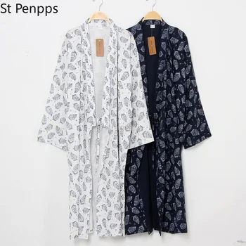 Кимоно в японском стиле, ночная рубашка, Мужской халат, хлопок и лен, Весна-осень, свободный галстук, Длинная тонкая Юката, Восточная культура Киото