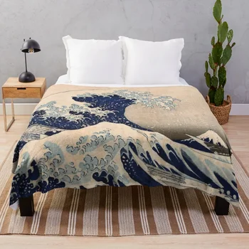 Классический японский Настенный гобелен Great Wave off Kanagawa от Hokusai Традиционная версия HD Высококачественного пледа