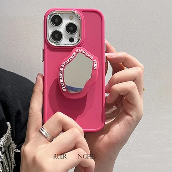 Корейский Розово-красный зеркальный кронштейн с Английскими буквами, мягкий чехол для телефона для iPhone 14 12 11 13 Pro Max XR X XS Max Задняя крышка