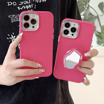 Корейский Розово-красный зеркальный кронштейн с Английскими буквами, мягкий чехол для телефона для iPhone 14 12 11 13 Pro Max XR X XS Max Задняя крышка Изображение 2
