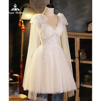 Короткие свадебные платья из кружева в стиле бохо 2023, бальное платье с пышными бантиками, тюлевый вырез лодочкой, платья для особых случаев, платья для невесты, женские свадебные платья