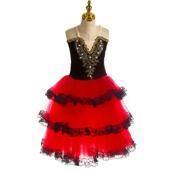 Красное испанское платье для взрослых девочек, длинная романтическая балетная юбка-пачка для девочек, длинное платье из мягкого тюля, костюмы для выступлений