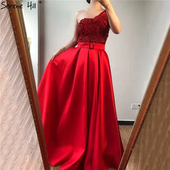 Красное сексуальное вечернее платье трапециевидной формы на одно плечо, без рукавов, Цветы ручной работы, бриллианты, вечерние платья 2023 Serene Hill LA70201