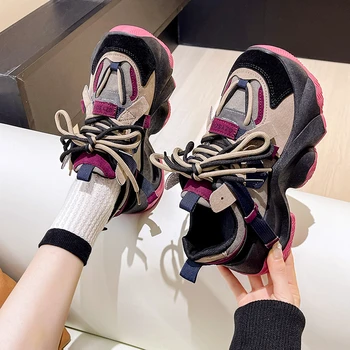 Кроссовки на среднем каблуке из искусственной кожи, 2023 г., Высококачественная Женская обувь на шнуровке, Весна/осень, Разноцветная женская обувь, Zapatillas Deportivas