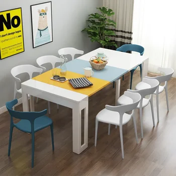 Круглый табурет глянцевый обеденный стол многофункциональный выдвижной обеденный стол Изображение 2