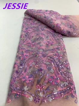 Кружевное вечернее платье из тюля с вышивкой Africa Morden и блестящими бусинами, роскошное французское сетчатое платье с пайетками, кружевное вечернее платье для свадебной вечеринки Изображение 2