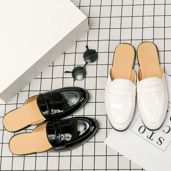Летние босоножки из лакированной кожи, мужские классические винтажные черные туфли Muller, белые тапочки для мужчин, повседневная обувь для бега трусцой на открытом воздухе