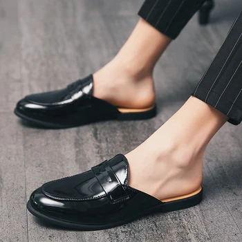 Летние босоножки из лакированной кожи, мужские классические винтажные черные туфли Muller, белые тапочки для мужчин, повседневная обувь для бега трусцой на открытом воздухе Изображение 2
