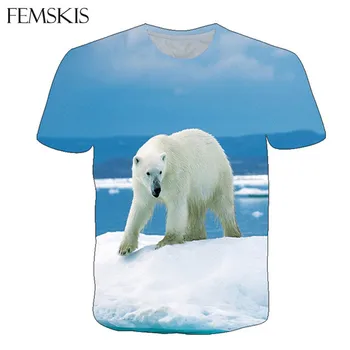 Летняя мужская футболка harajuku с 3D цифровой печатью FEMSKIS Animal polar bear в стиле харадзюку с короткими рукавами и круглым вырезом