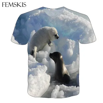 Летняя мужская футболка harajuku с 3D цифровой печатью FEMSKIS Animal polar bear в стиле харадзюку с короткими рукавами и круглым вырезом Изображение 2