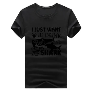 Летом пейте пиво И гладьте Мою акулу, Хлопковая футболка с коротким рукавом, Мужские однотонные Свободные повседневные футболки, уличная одежда Изображение 2
