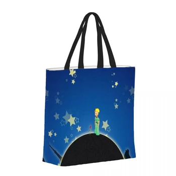 Маленький принц Индивидуальная сумка-тоут Дорожные сумки через плечо с принтом Эко Многоразовые сумки для покупок для женщин с принтом Изображение 2
