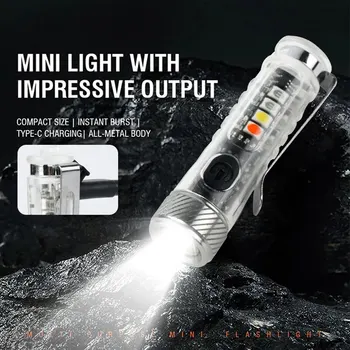 Мини-брелок-фонарик USB-C с быстрой зарядкой EDC, многофункциональный зажим для ручки, ночник, фонарик