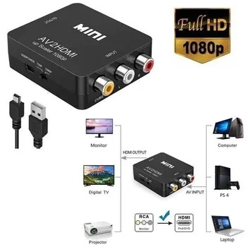 Мини-Конвертер видео, Совместимый с AV в HDMI, AV2HDMI-Совместимый RCA AV HD CVBS для HDTV TV PS3 PS4 PC DVD Xbox Проектор