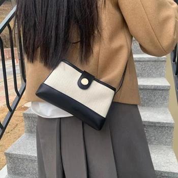 Модная дизайнерская сумка через плечо корейского меньшинства, холщовая лоскутная сумка из натуральной кожи, повседневная универсальная сумочка