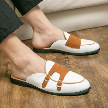 Мужская маленькая кожаная обувь для отдыха, Британские сандалии-полуботинки с дышащим носком, летняя Корейская версия, большие размеры, ленивая обувь