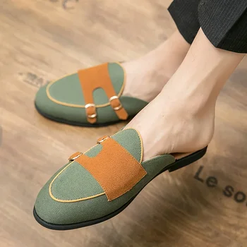 Мужская маленькая кожаная обувь для отдыха, Британские сандалии-полуботинки с дышащим носком, летняя Корейская версия, большие размеры, ленивая обувь Изображение 2