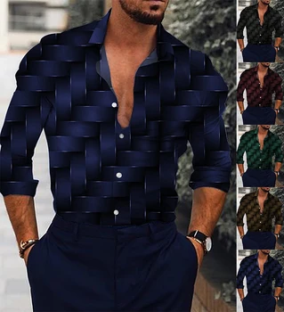 Мужская новая удобная рубашка с длинным рукавом для делового отдыха с 3D-печатью XS-8XL